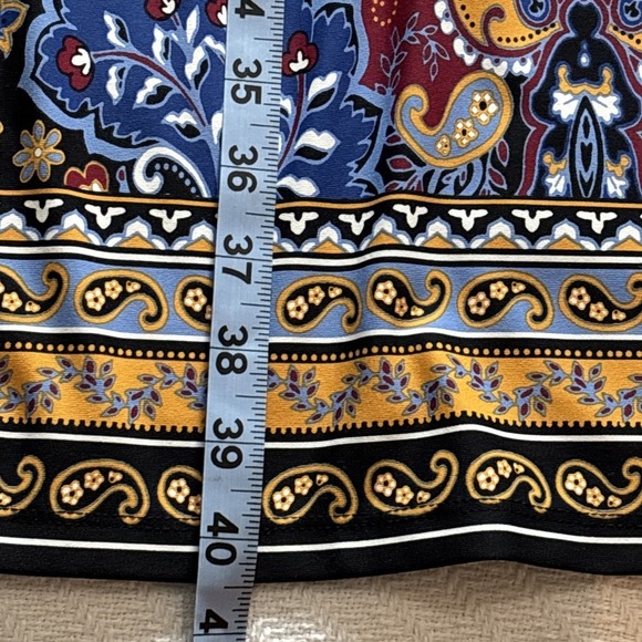 Talbots Jersey Paisley Blue Mustard Floral Shift Dress Stretch Elegant Career XL - Picture 5 of 7